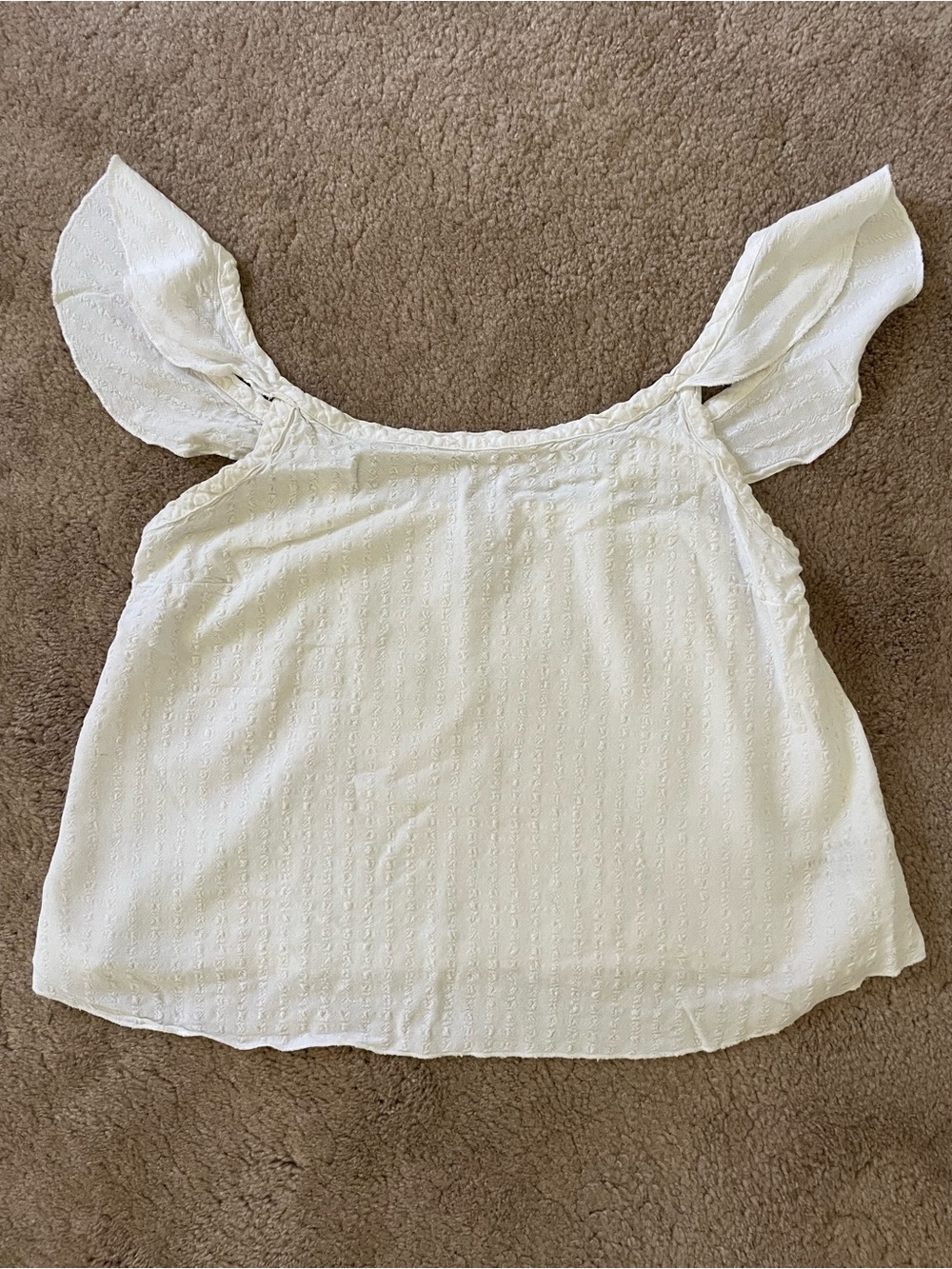 White Textured Flutter-Sleeve Tank Top